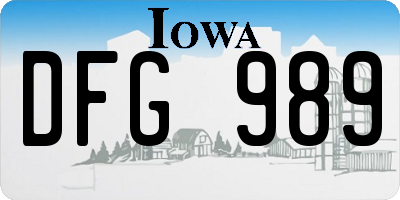 IA license plate DFG989