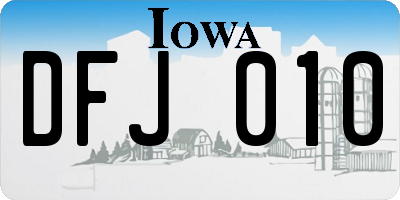 IA license plate DFJ010