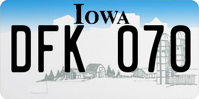 IA license plate DFK070