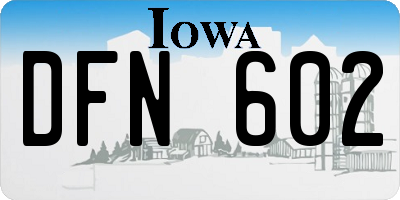 IA license plate DFN602