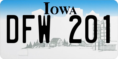 IA license plate DFW201