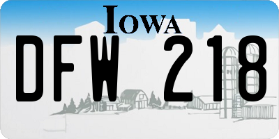 IA license plate DFW218