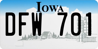 IA license plate DFW701