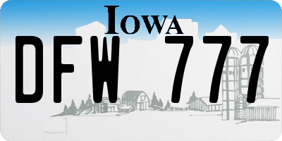 IA license plate DFW777