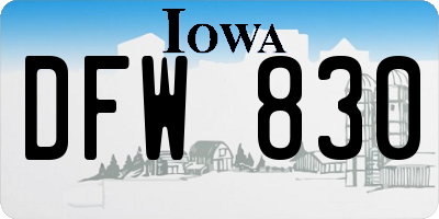 IA license plate DFW830