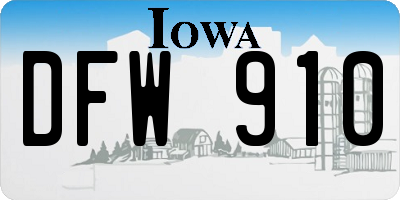 IA license plate DFW910
