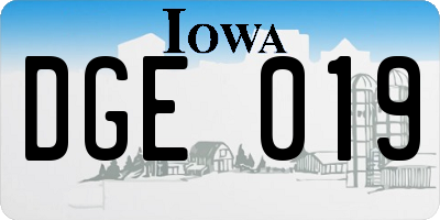IA license plate DGE019