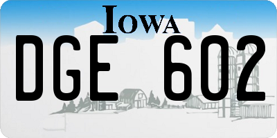 IA license plate DGE602