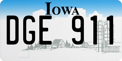 IA license plate DGE911
