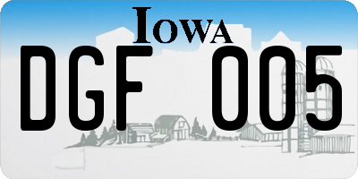 IA license plate DGF005