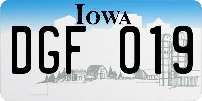 IA license plate DGF019