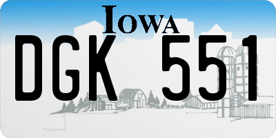 IA license plate DGK551