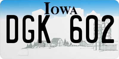 IA license plate DGK602
