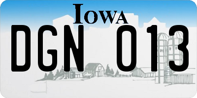 IA license plate DGN013