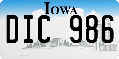 IA license plate DIC986