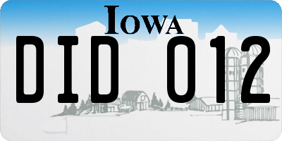 IA license plate DID012