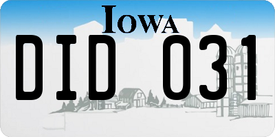 IA license plate DID031