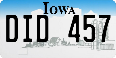 IA license plate DID457