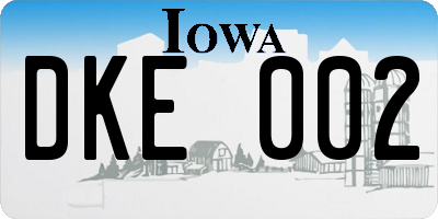 IA license plate DKE002