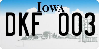 IA license plate DKF003