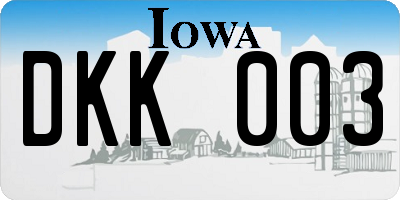IA license plate DKK003