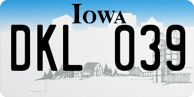 IA license plate DKL039