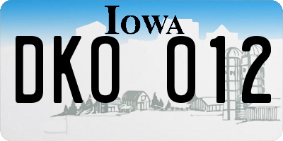 IA license plate DKO012