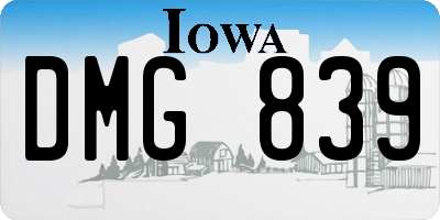 IA license plate DMG839