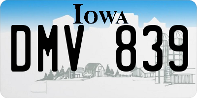 IA license plate DMV839