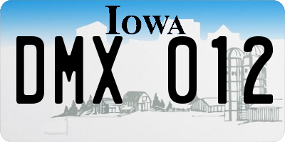 IA license plate DMX012