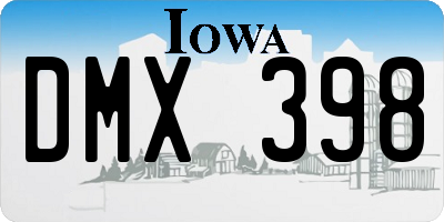 IA license plate DMX398