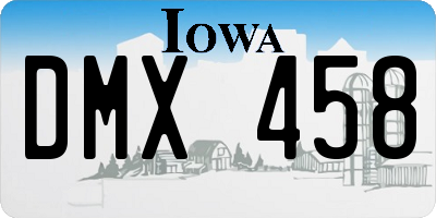IA license plate DMX458