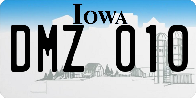 IA license plate DMZ010