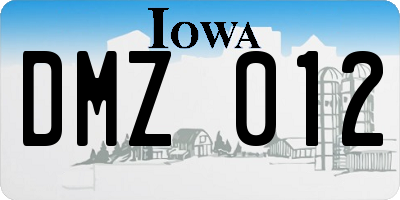IA license plate DMZ012
