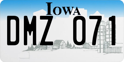 IA license plate DMZ071