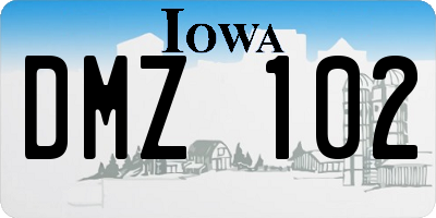IA license plate DMZ102