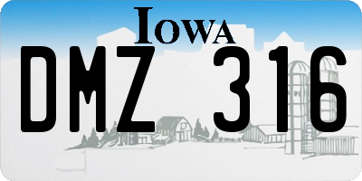 IA license plate DMZ316