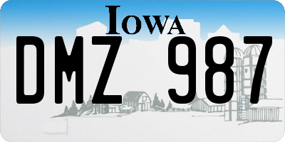 IA license plate DMZ987