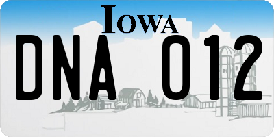 IA license plate DNA012