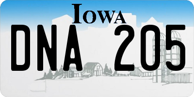 IA license plate DNA205
