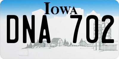 IA license plate DNA702