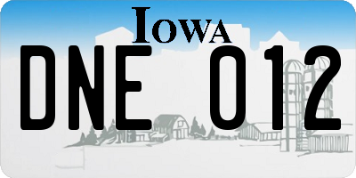 IA license plate DNE012