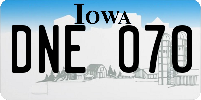 IA license plate DNE070