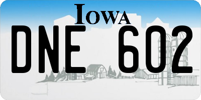 IA license plate DNE602