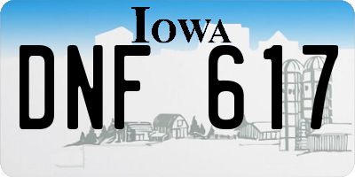 IA license plate DNF617