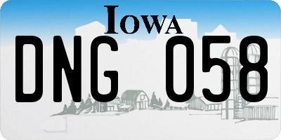 IA license plate DNG058
