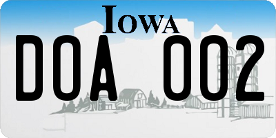 IA license plate DOA002