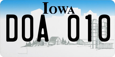 IA license plate DOA010