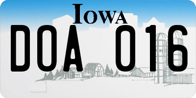 IA license plate DOA016