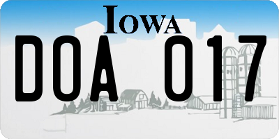 IA license plate DOA017